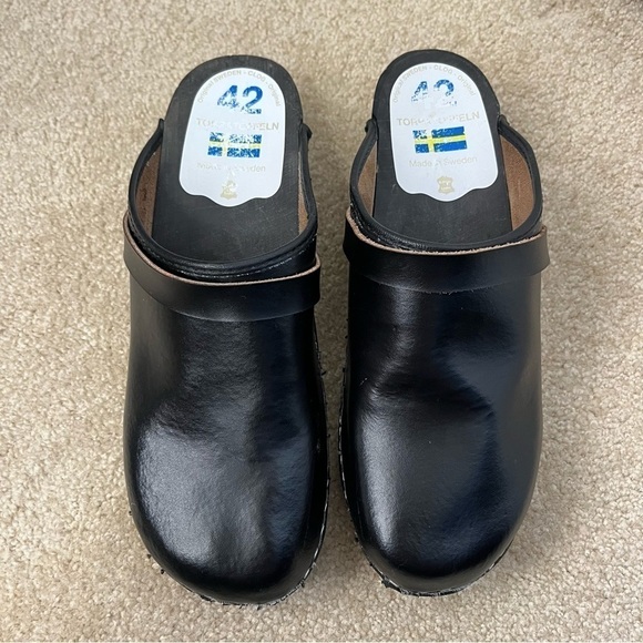 Vintage Torpatoffeln Original Swedish Clog Black Leather Wood 42 - Picture 3 of 9